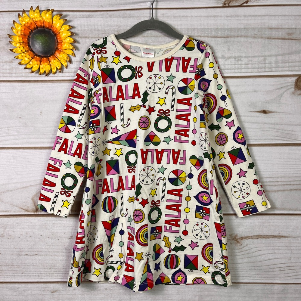 Hanna Andersson Girls Falala Holiday Christmas Dress Long Sleeve White 110 US 5